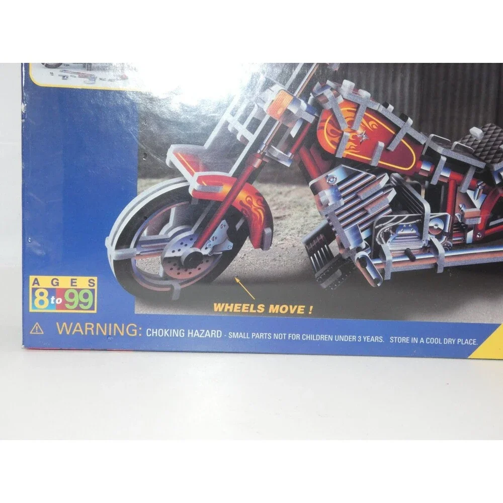 Play Hut 3:D Builder Motorcycle Puzzle Toy Wheels Move 117 Pcs Vintage 1996 New